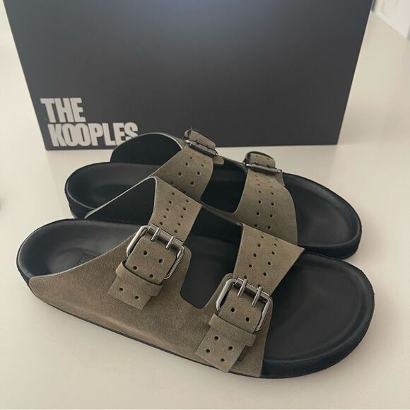 Kooples suede leather khaki slide sandal NIB Size 40 - Picture 12 of 14